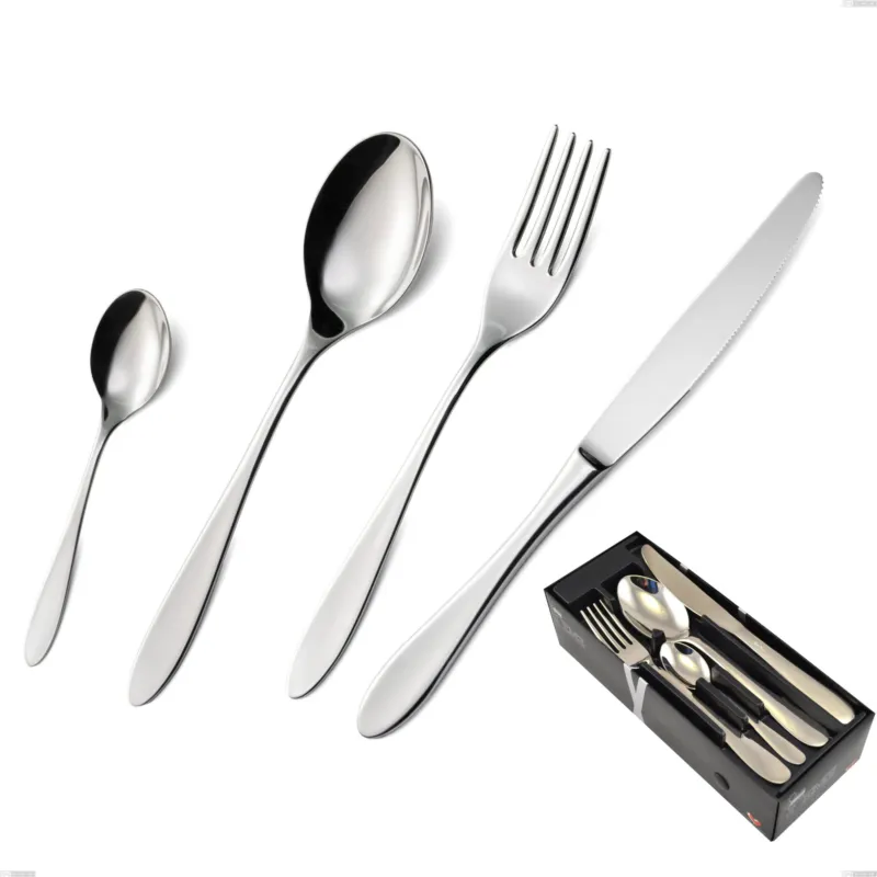 Ultima Occasione Confezione salvaspazio 24 pezzi oasi, Acciaio inox Aisi 304 Posate Lucide, spessore 2 mm Eme Posaterie
