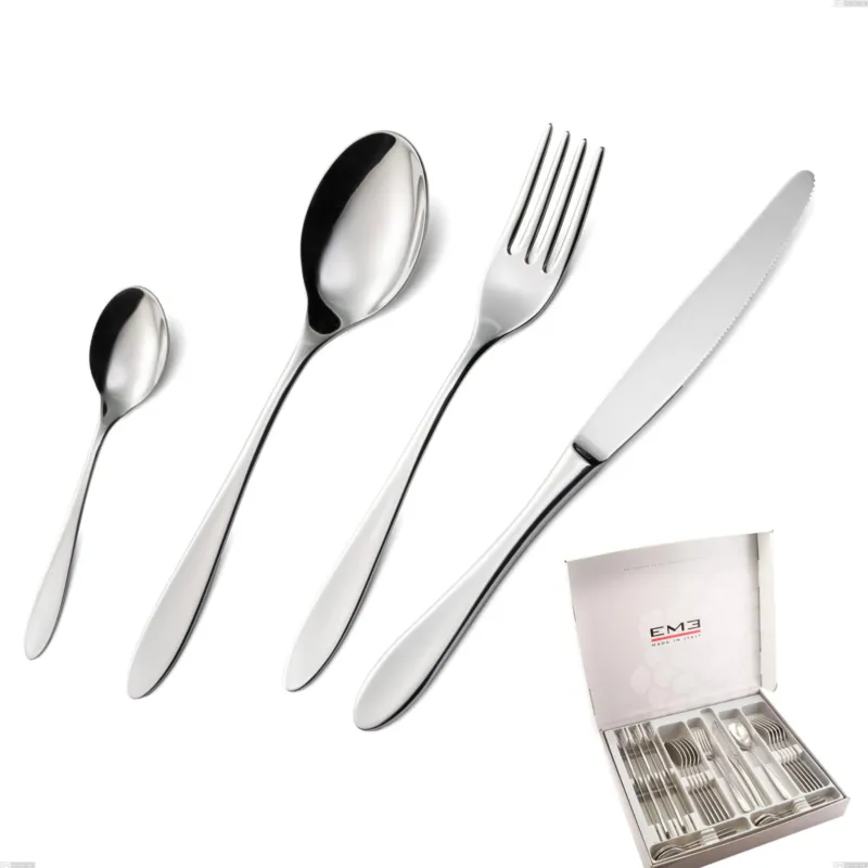 Esclusivo Cofanetto 24 pezzi oasi, Acciaio inox Aisi 304 Posate Lucide, spessore 2 mm Eme Posaterie