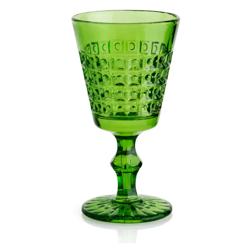Calici SET 6 pezzi in Pasta di Vetro WINDSOR diametro 8,7xh16 cm - 260 Ml in vetro pressato adatto alla lavastoviglie colore Verde Kaleidosmilano Scelto Dai Clienti