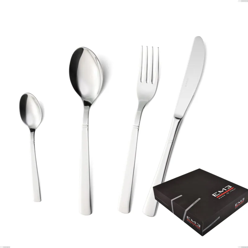 Ultimissimo Modello Confezione regalo 49 pezzi lux, Acciaio inox Aisi 304 Posate Lucide, spessore 2.5 mm Eme Posaterie