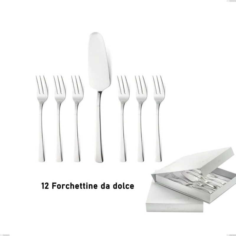 Confezione a libro 13 pezzi, forchettine più paletta dolce lux, Acciaio inox Aisi 304 Posate Lucide, spessore 2.5 mm Eme Posaterie Più Venduto
