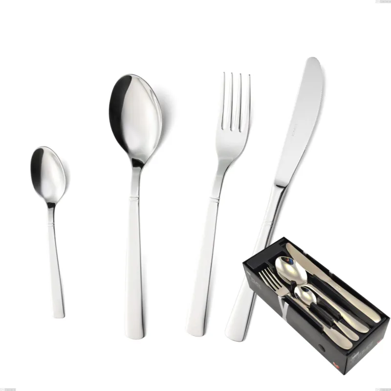 Confezione salvaspazio 24 pezzi lux, Acciaio inox Aisi 304 Posate Lucide, spessore 2.5 mm Eme Posaterie Esclusivo