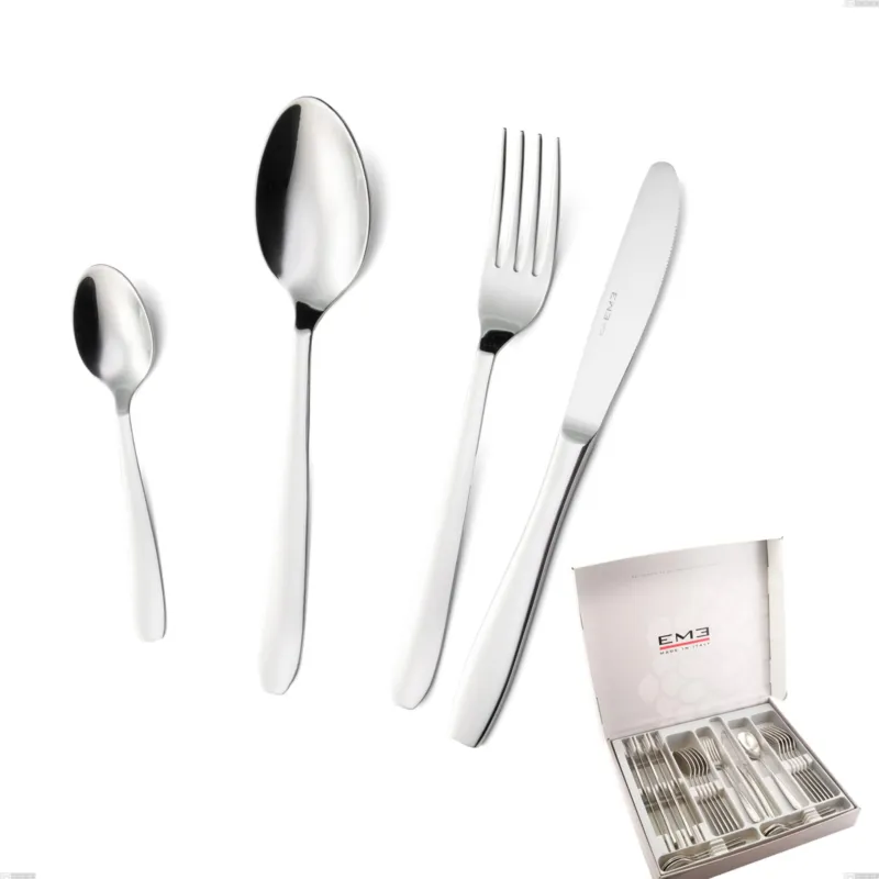 Professionale Cofanetto 24 pezzi katya, Acciaio inox Aisi 304 Posate Lucide, spessore 2 mm Eme Posaterie