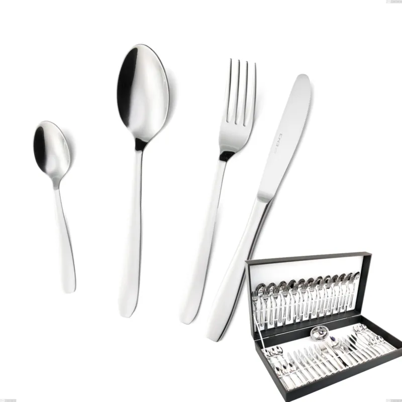 Reso Gratuito Astuccio 51 pezzi coltello economico katya, Acciaio inox Aisi 304 Posate Lucide, spessore 2 mm Eme Posaterie