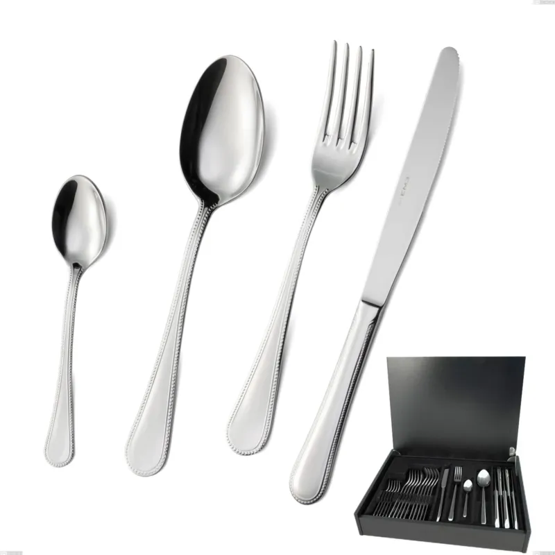Super Prezzo Astuccio legno 24 pezzi perles, Acciaio inox Aisi 304 lucido, spessore 2.5 mm, design Classico Eme Posaterie