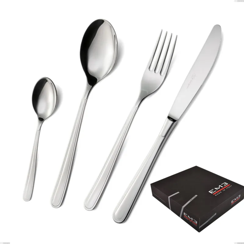Ultimissimo Modello Set di posate 75 pezzi medea in confezione regalo, Acciaio inox Aisi 304 lucido, spessore 3 mm Eme Posaterie