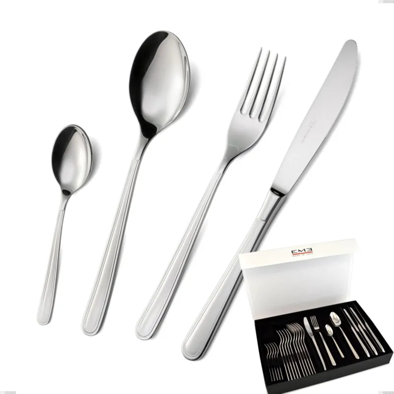 Confezione panoramica a libro 24 pezzi medea, Acciaio inox Aisi 304 lucido, spessore 3 mm Eme Posaterie Subito Disponibile