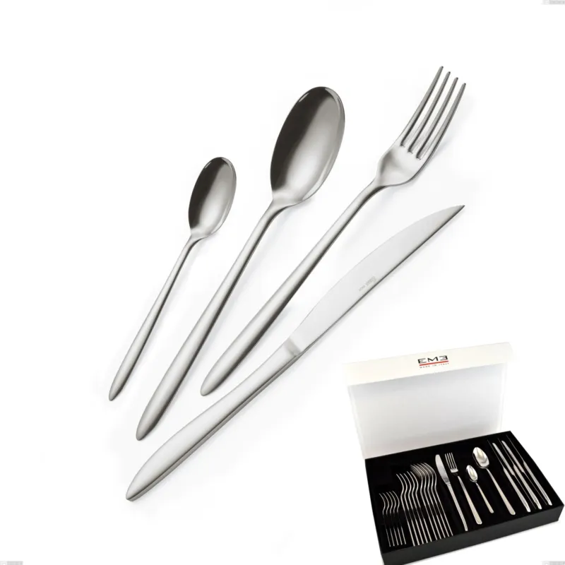 Prezzo Ridotto Set di posate 24 pezzi live in confezione panoramica a libro coltello economico, Acciaio inox (Aisi 304) lucido Eme Posaterie
