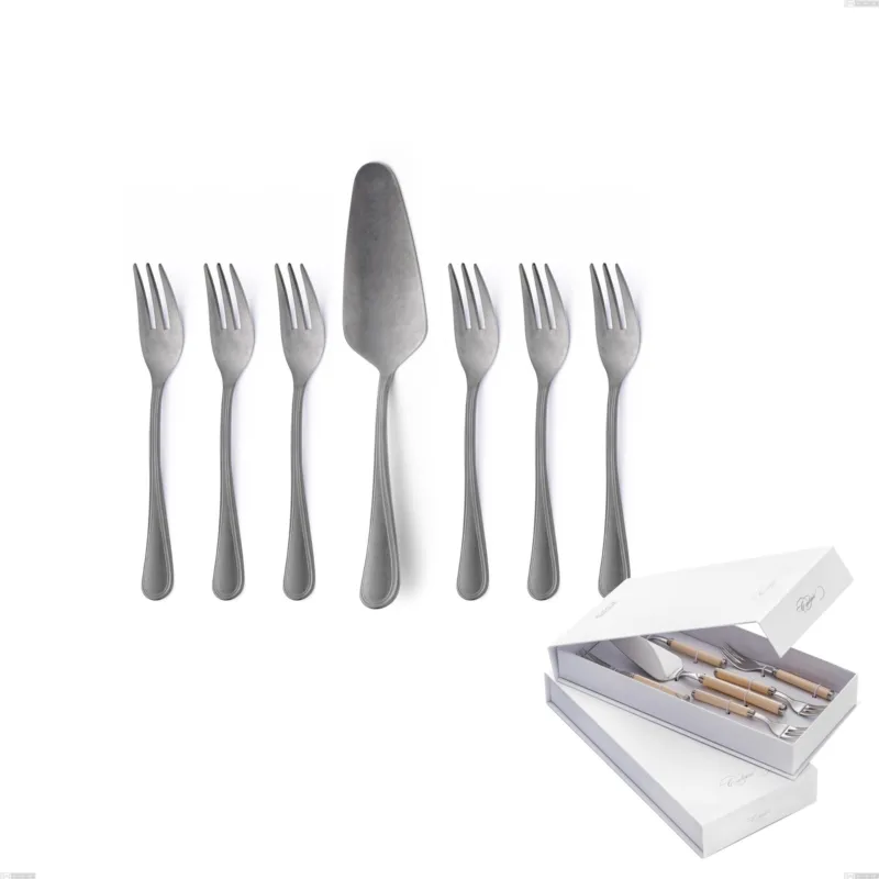 Confezione a libro 7 pezzi, forchettine più paletta dolce Impero Retro, Acciaio inox (Aisi 304) vintage Eme Posaterie Prezzo Ridotto