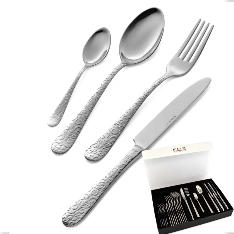 Confezione panoramica a libro 24 pezzi Portofino, Acciaio inox (Aisi 304) inox lucido Eme Posaterie Soddisfatti O Rimborsati