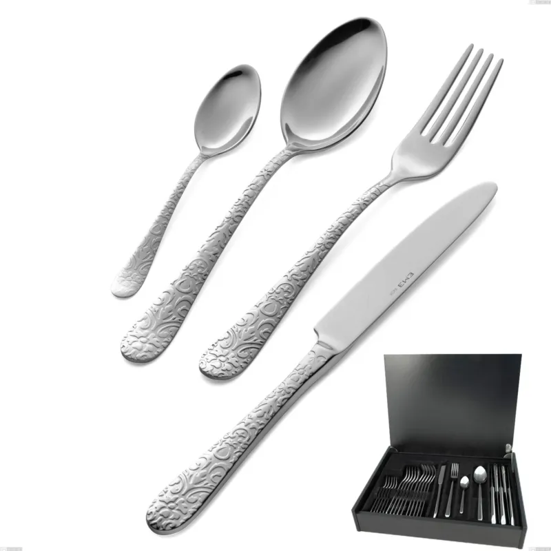 Spedito Oggi Astuccio legno 24 pezzi Portofino, Acciaio inox (Aisi 304) inox lucido Eme Posaterie