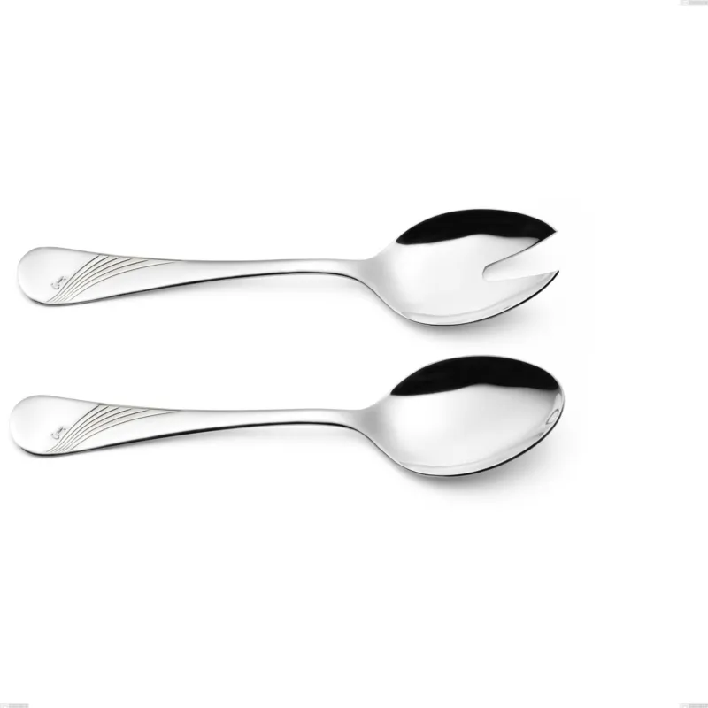 Coppia insalata Milano Inciso , 18/10 (AISI304) acciaio inox Lucido Acciaio lucido finitura a specchio , manico inciso, spessore 2,5 mm mm, lunghezza 233 mm Eme Posaterie Non Perdere