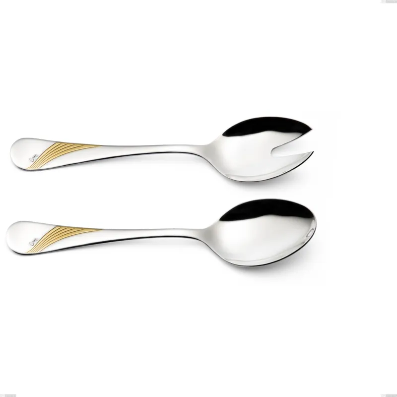 Coppia insalata Milano Inciso Oro , 18/10 (AISI304) finitura inox lucido e oro Acciaio lucido e oro , spessore 2,5 mm mm, lunghezza 233 mm Eme Posaterie Spedizione Espresso