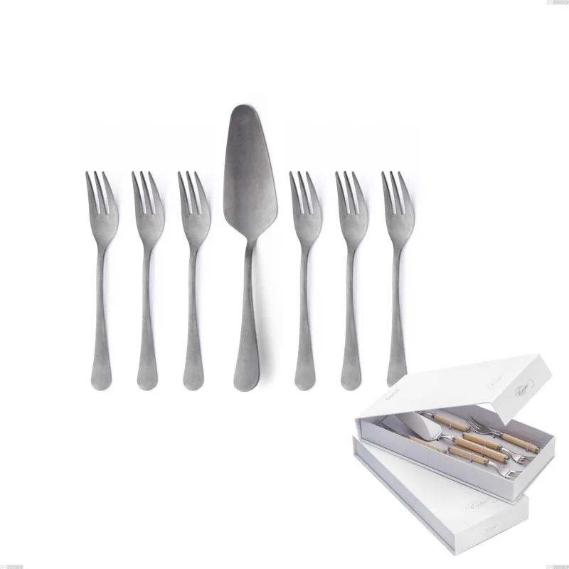 Confezione a libro 7 pezzi, forchettine più paletta dolce milano retro, Acciaio inox (Aisi 304) vintage Eme Posaterie Affare