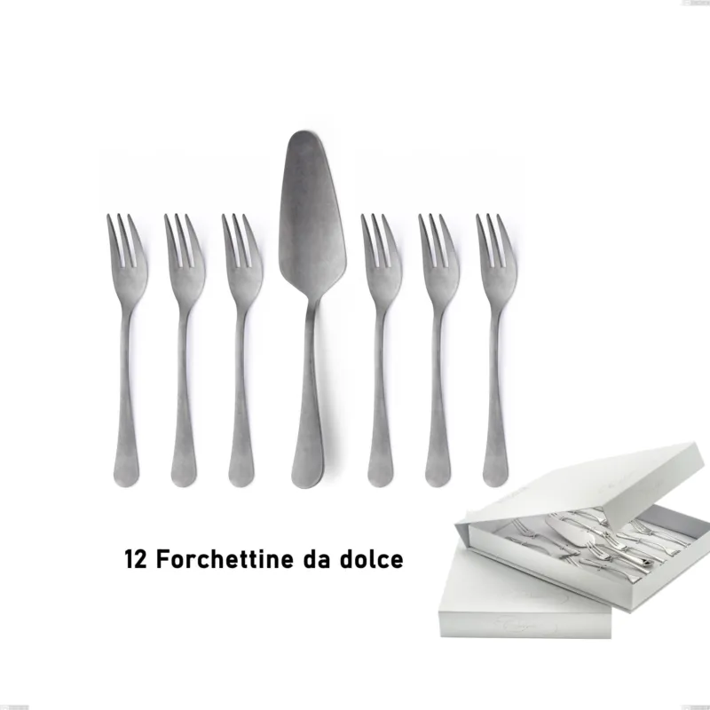 Ultimissimo Modello Confezione a libro 13 pezzi, forchettine più paletta dolce milano retro, Acciaio inox (Aisi 304) vintage Eme Posaterie