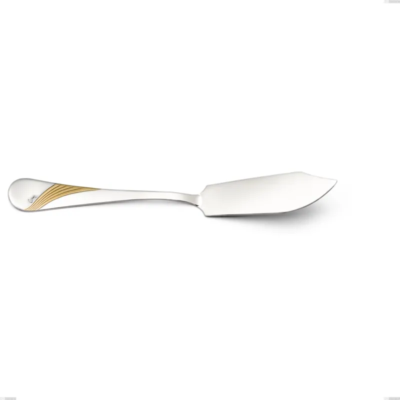Coltello pesce da servizio Milano Inciso Oro , 18/10 (AISI304) finitura inox lucido e oro Acciaio lucido e oro , spessore 2,5 mm mm, lunghezza 253 mm Eme Posaterie Prezzo Basso