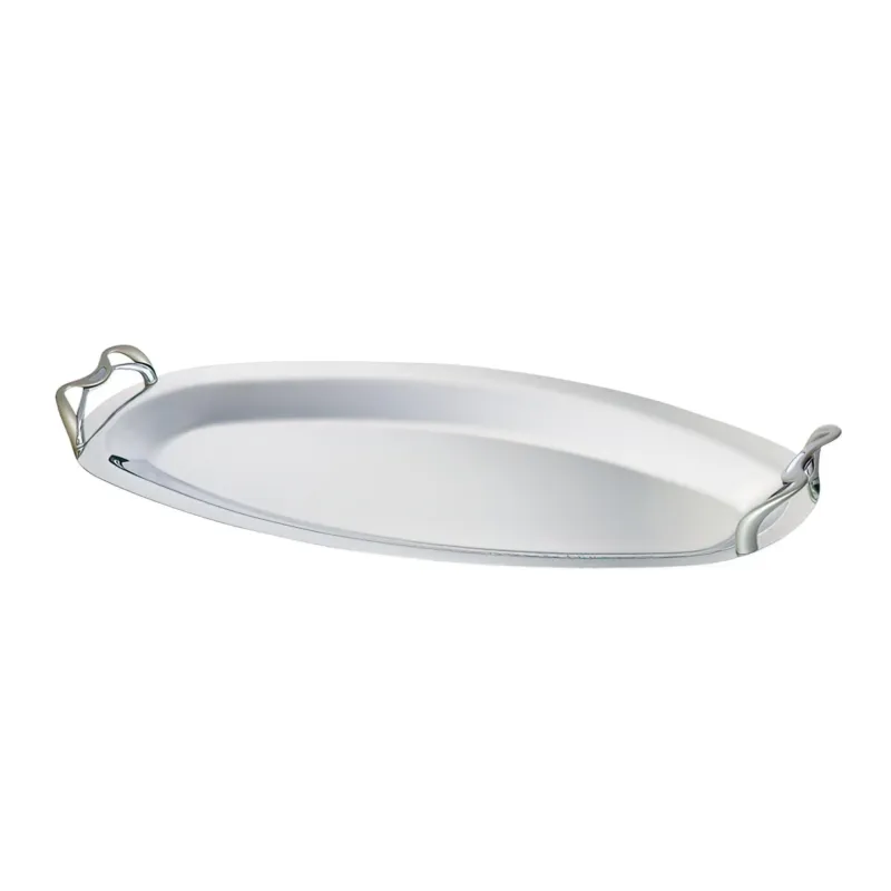 Nuovo Arrivo Vassoio da Pesce ovale in Acciaio inox 18/10 ALEX Lucidato a specchio cm 60 con maniglie in metallo acciaio Lucido Eme Posaterie