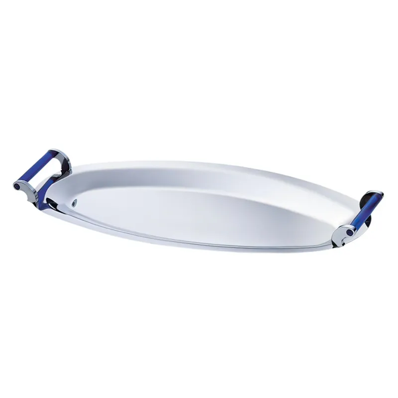 Bestseller Vassoio da Pesce ovale in Acciaio inox 18/10 VULCANO Lucidato a specchio cm 60 con manici colorati Blu in acciaio Lucido Eme Posaterie