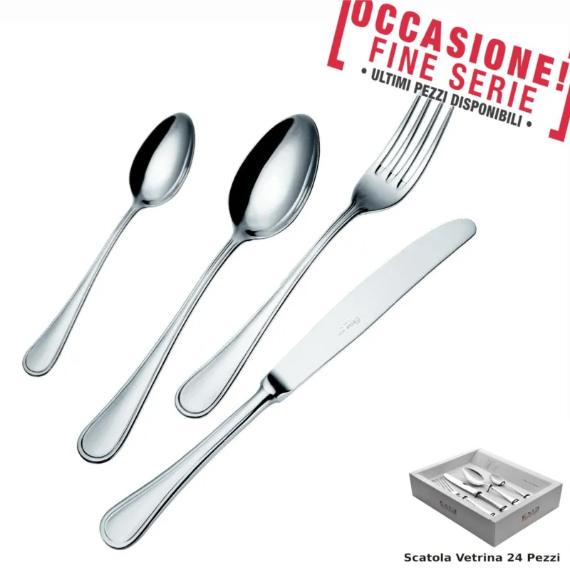 Compra Adesso Servizio Posate 24 Pezzi IMPERO con Coltelli manico Vuoto , acciaio 18-10 lucido, spessore 3 mm finitura inox lucido Eme Posaterie