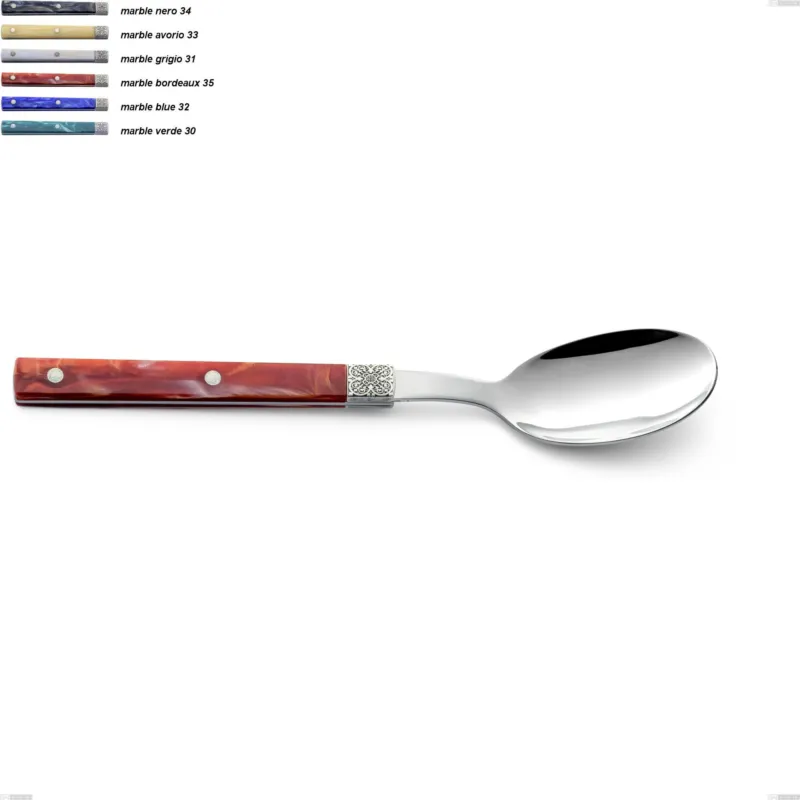 Spedizione Espresso Cucchiaino frutta boheme, Acciaio inox (Aisi 304) ghiera incisa con decoro classico e finitura argentata, lunghezza 190 mm Eme Posaterie marble nero 34
