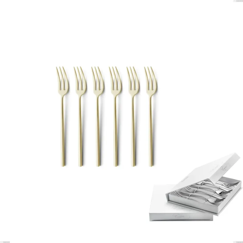 Confezione a libro 6 pezzi forchette dolce Kyoto Sabbiato Champagne, Acciaio inox (Aisi 304) inox sabbiato Eme Posaterie Promo Stagionale