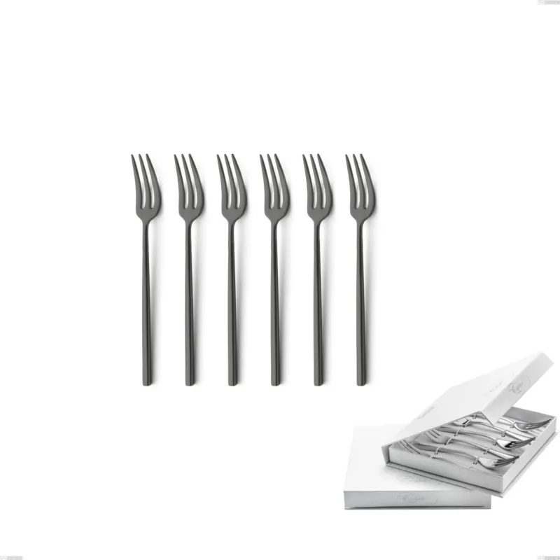 Consegna Rapida Confezione a libro 6 pezzi forchette dolce Kyoto Sabbiato Black, Acciaio inox (Aisi 304) inox sabbiato Eme Posaterie