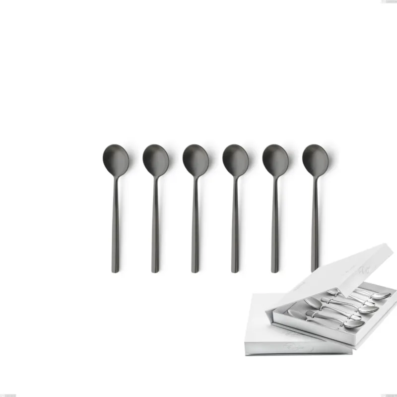 Confezione a libro 6 pezzi cucchiaino moka Kyoto Sabbiato Black, Acciaio inox (Aisi 304) inox sabbiato Eme Posaterie Prezzo Conveniente