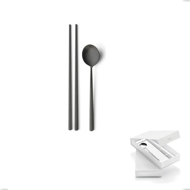 Set Sushi per 1 persona in confezione a libro Kyoto Sabbiato Black, Acciaio inox (Aisi 304) inox sabbiato Eme Posaterie Nuova Collezione