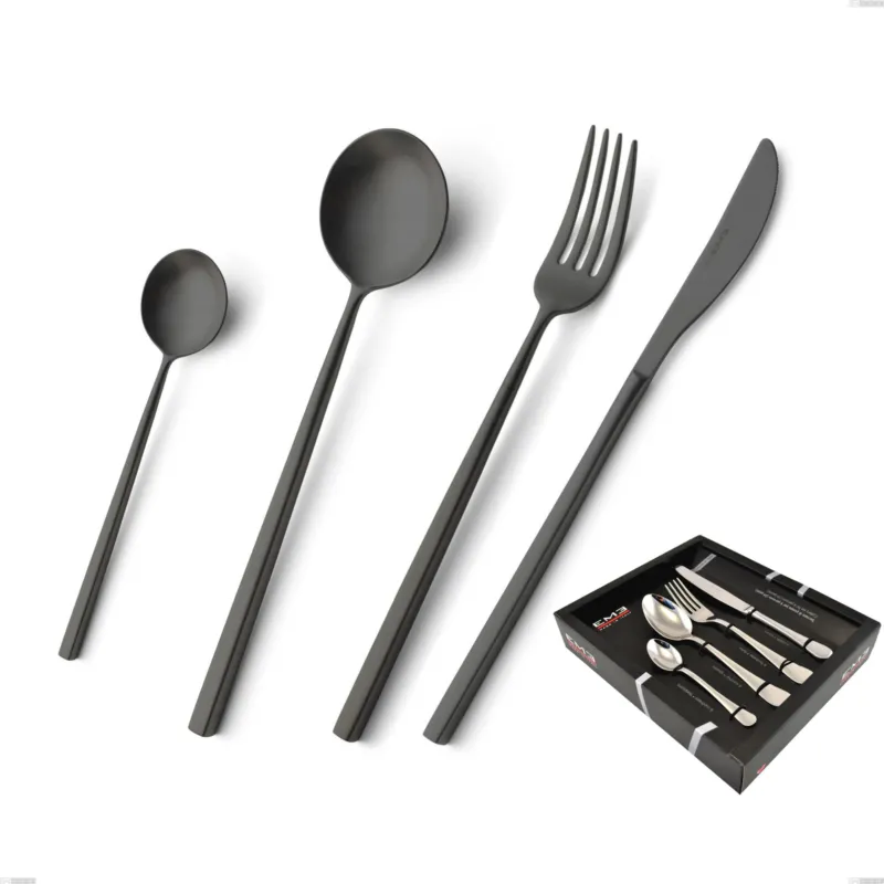 Economico Confezione vetrina 24 pezzi Kyoto Sabbiato Black, Acciaio inox (Aisi 304) inox sabbiato Eme Posaterie