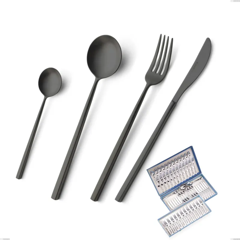 Astuccio 75 pezzi Kyoto Sabbiato Black, Acciaio inox (Aisi 304) inox sabbiato Eme Posaterie Offerta Del Giorno