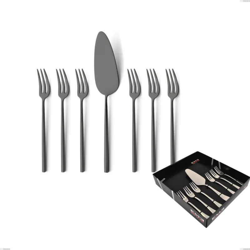 Subito Disponibile Confezione vetrina 7 pezzi dolce Kyoto Sabbiato Black, Acciaio inox (Aisi 304) inox sabbiato Eme Posaterie