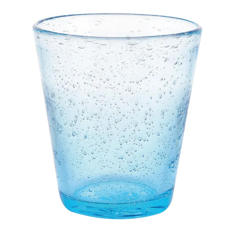 Bicchieri ACQUA set 6 in Pasta di Vetro CANCUN SATIN Decoro finemente lavorato , diametro 8 x h 10 cm 330 Ml colore Azzurro VDE Tivoli 1996 Spedizione Espresso