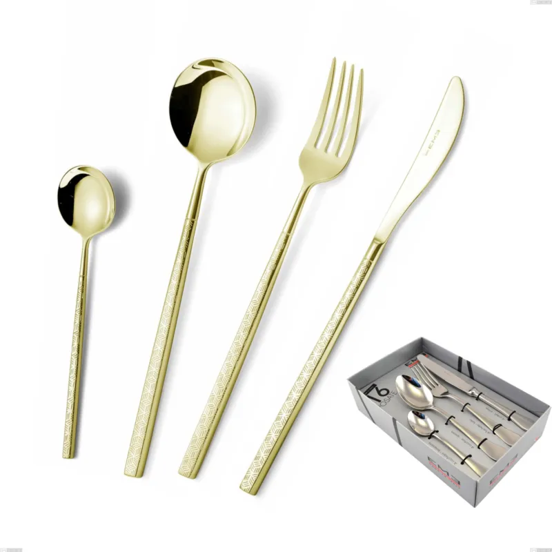 Direttamente Dal Produttore Confezione vetrina 16 pezzi Kyoto Origami Tin Gold, Acciaio inox (Aisi 304) trattamento pvd acciaio lucido Eme Posaterie