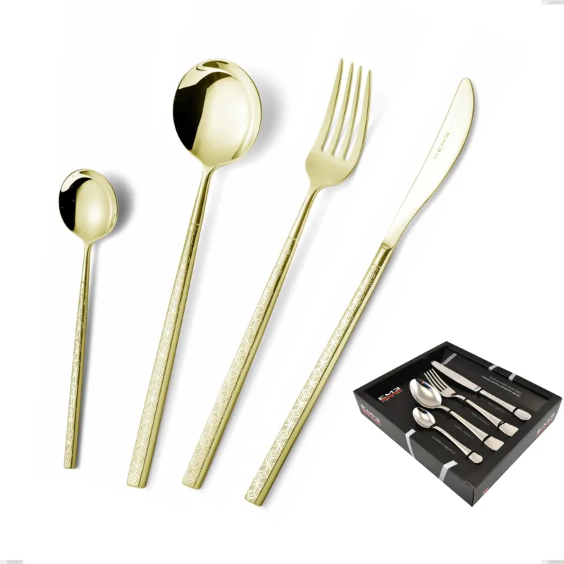 Confezione vetrina 24 pezzi Kyoto Origami Tin Gold, Acciaio inox (Aisi 304) trattamento pvd acciaio lucido Eme Posaterie Compra Online