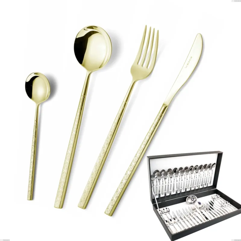 Astuccio 51 pezzi Kyoto Origami Tin Gold, Acciaio inox (Aisi 304) trattamento pvd acciaio lucido Eme Posaterie Promozione