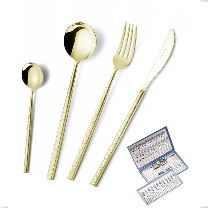 Reso Gratuito Astuccio 75 pezzi Kyoto Origami Tin Gold, Acciaio inox (Aisi 304) trattamento pvd acciaio lucido Eme Posaterie