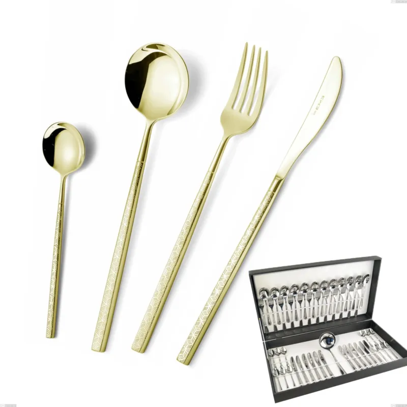 Più Venduto Astuccio 49 pezzi Kyoto Origami Tin Gold, Acciaio inox (Aisi 304) trattamento pvd acciaio lucido Eme Posaterie