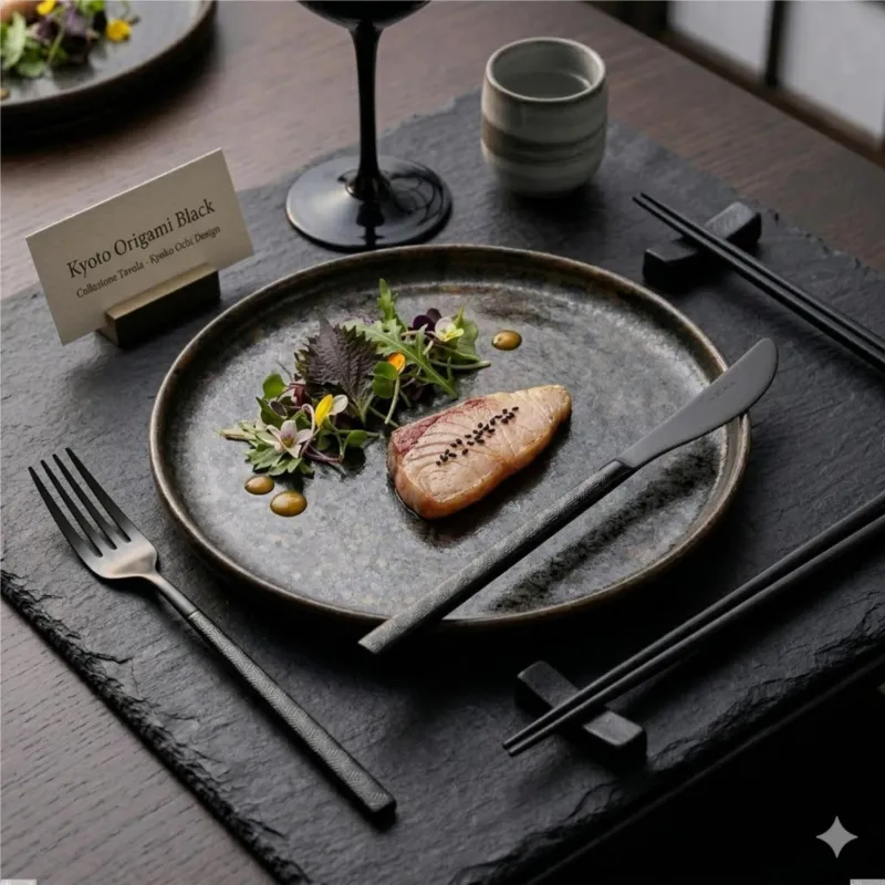 Miglior Prezzo Coltello tavola Kyoto Origami Black, Acciaio inox (Aisi 304) trattamento pvd acciaio lucido, lunghezza 229 mm Eme Posaterie