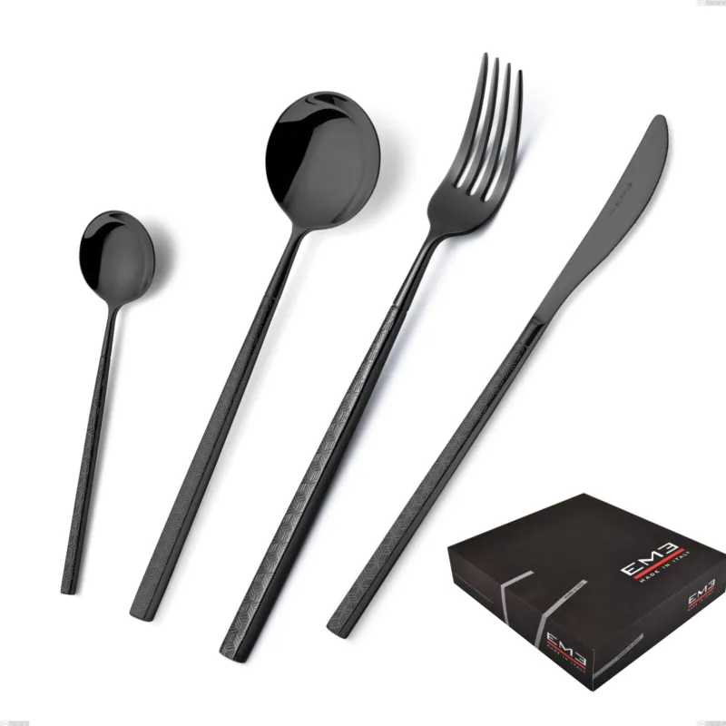 Confezione regalo 49 pezzi Kyoto Origami Black, Acciaio inox (Aisi 304) trattamento pvd acciaio lucido Eme Posaterie Vendita Finale