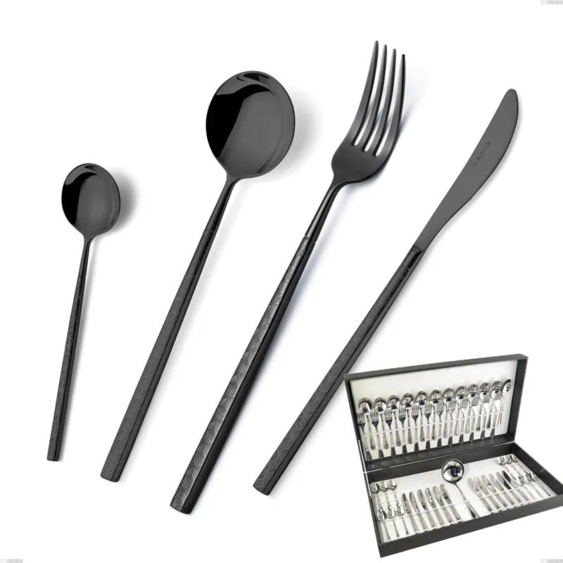 Astuccio 49 pezzi Kyoto Origami Black, Acciaio inox (Aisi 304) trattamento pvd acciaio lucido Eme Posaterie A Buon Prezzo