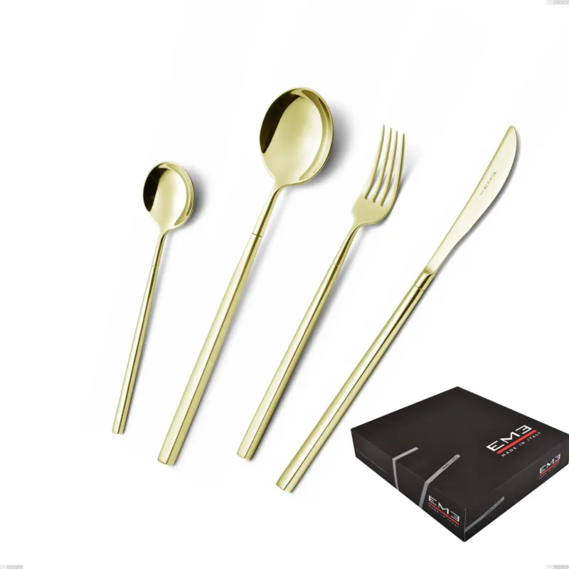 Spedito Oggi Confezione regalo 49 pezzi Kyoto Tin Gold, Acciaio inox (Aisi 304) trattamento pvd acciaio lucido Eme Posaterie