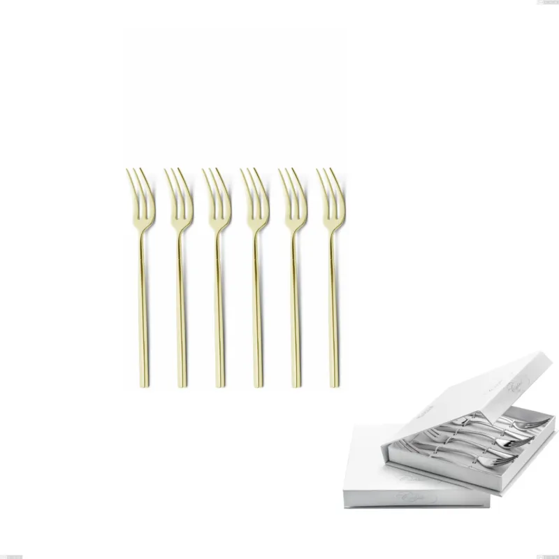 Offerta Speciale Confezione a libro 6 pezzi forchette dolce Kyoto Tin Gold, Acciaio inox (Aisi 304) trattamento pvd acciaio lucido Eme Posaterie