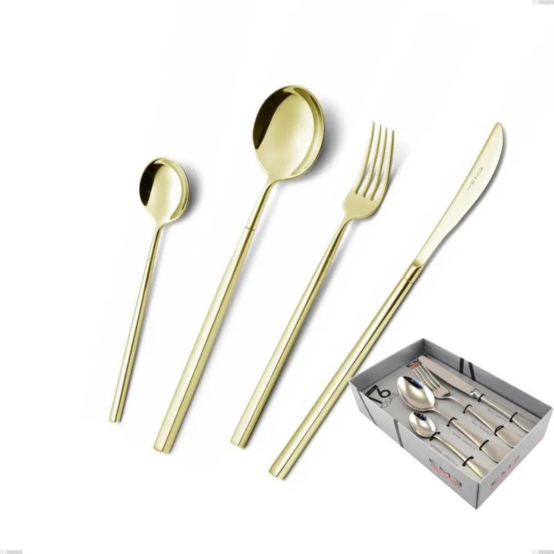 Confezione vetrina 16 pezzi Kyoto Tin Gold, Acciaio inox (Aisi 304) trattamento pvd acciaio lucido Eme Posaterie Offerta Speciale
