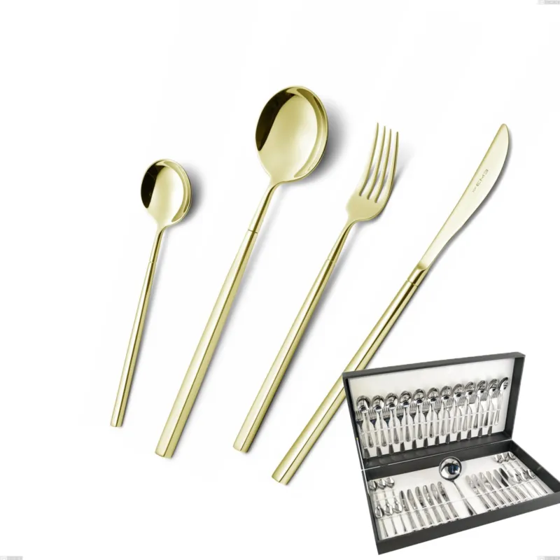 Astuccio 49 pezzi Kyoto Tin Gold, Acciaio inox (Aisi 304) trattamento pvd acciaio lucido Eme Posaterie Scelto Dai Clienti