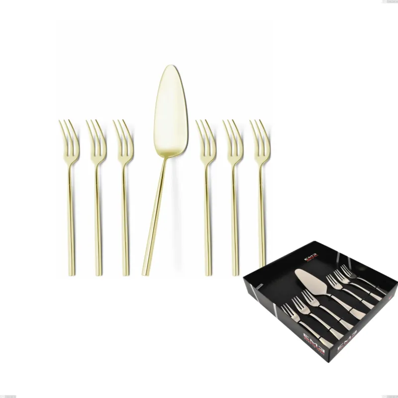 Confezione vetrina 7 pezzi dolce Kyoto Tin Gold, Acciaio inox (Aisi 304) trattamento pvd acciaio lucido Eme Posaterie Affare