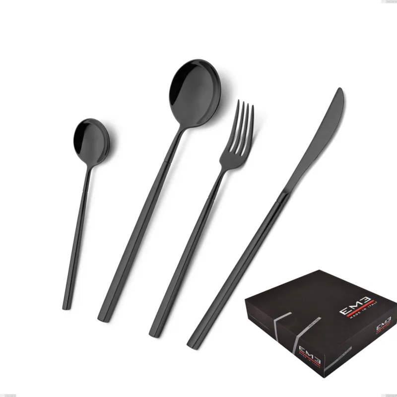 Set di posate 75 pezzi Kyoto Black in confezione regalo, Acciaio inox (Aisi 304) trattamento pvd acciaio lucido Eme Posaterie Compra Adesso