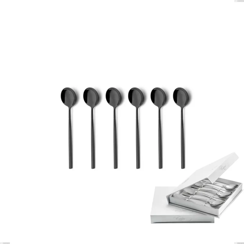 Confezione a libro 6 pezzi cucchiaini caffè Kyoto Black, Acciaio inox (Aisi 304) trattamento pvd acciaio lucido Eme Posaterie Spedito Oggi