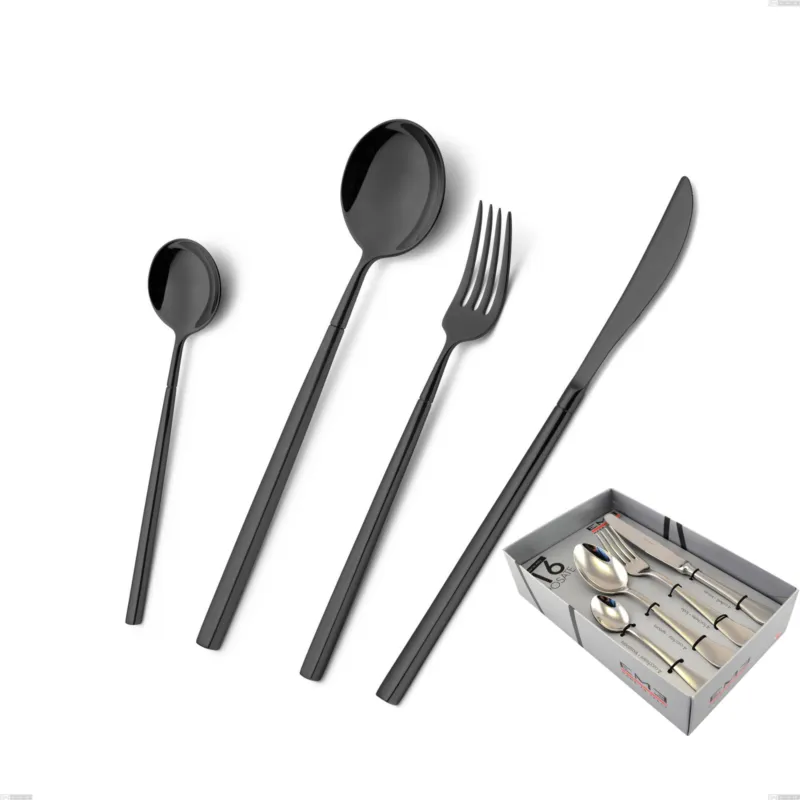 Confezione vetrina 16 pezzi Kyoto Black, Acciaio inox (Aisi 304) trattamento pvd acciaio lucido Eme Posaterie Nuovo Arrivo