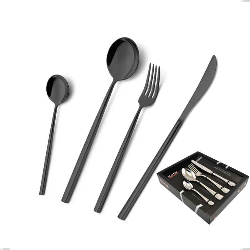 Esclusivo Confezione vetrina 24 pezzi Kyoto Black, Acciaio inox (Aisi 304) trattamento pvd acciaio lucido Eme Posaterie