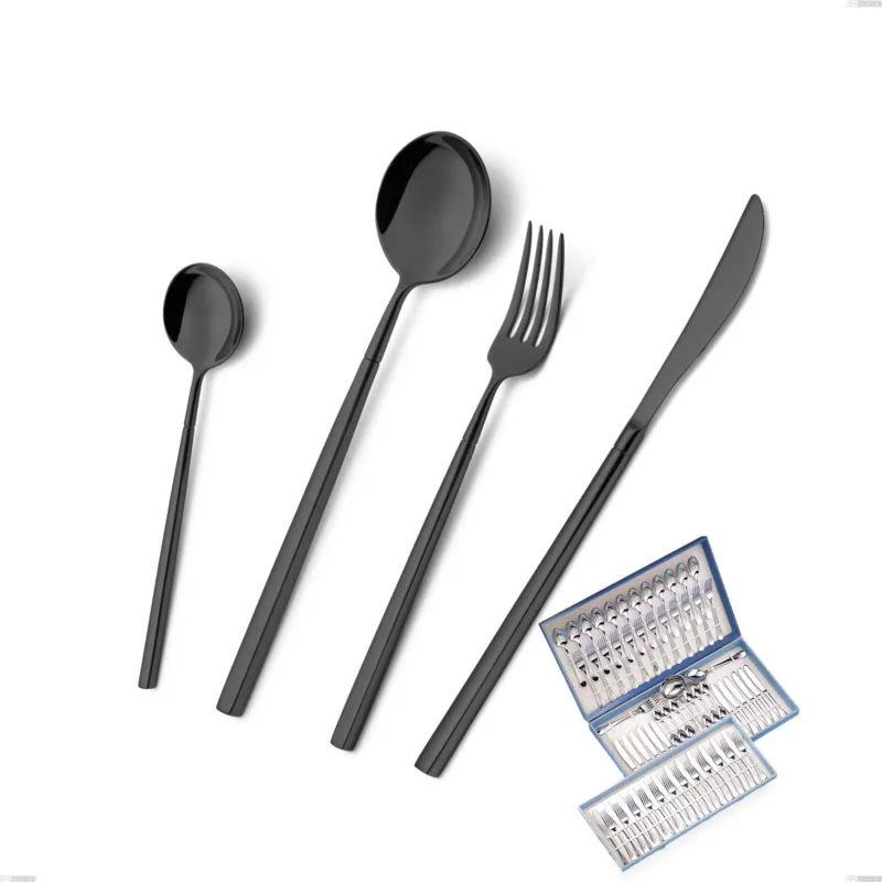 Astuccio 75 pezzi Kyoto Black, Acciaio inox (Aisi 304) trattamento pvd acciaio lucido Eme Posaterie Subito Disponibile